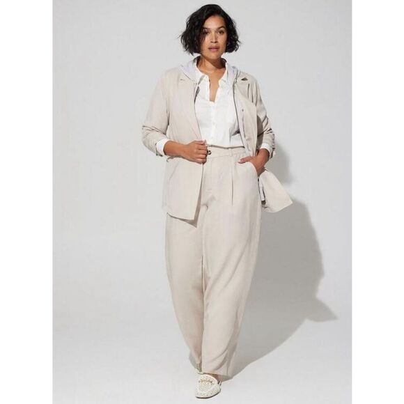 ✨Torrid Studio Linen Sz 2X Cream/Gray Blazer✨ - Picture 1 of 10